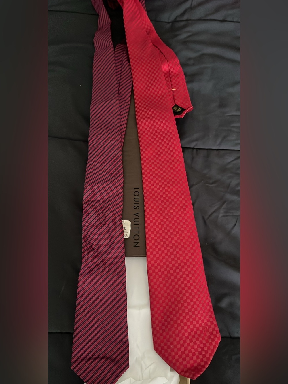 Louis Vuitton Red and Black Patterned Silk Tie Duo